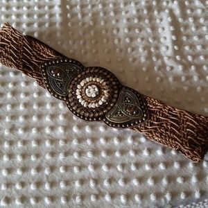 Leather stone and beaded belt